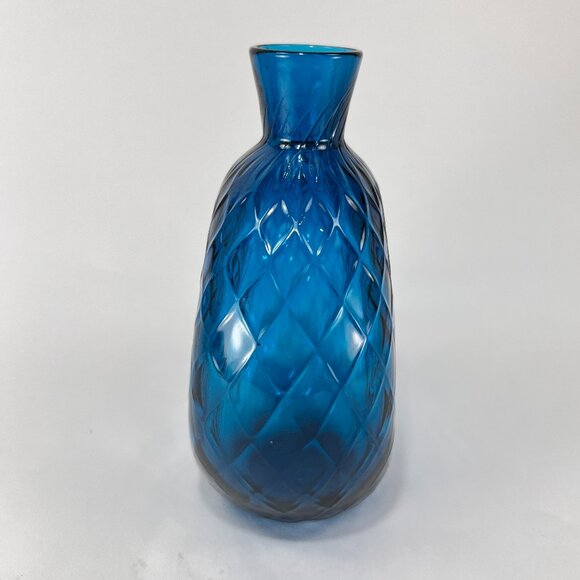 Pairpoint Glassworks Diamond Quilted Optic Blue Blown Glass Vase Mt Washington - Picture 6 of 16